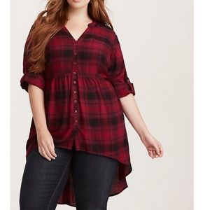 Plaid Hi-Low Button Front Tunic